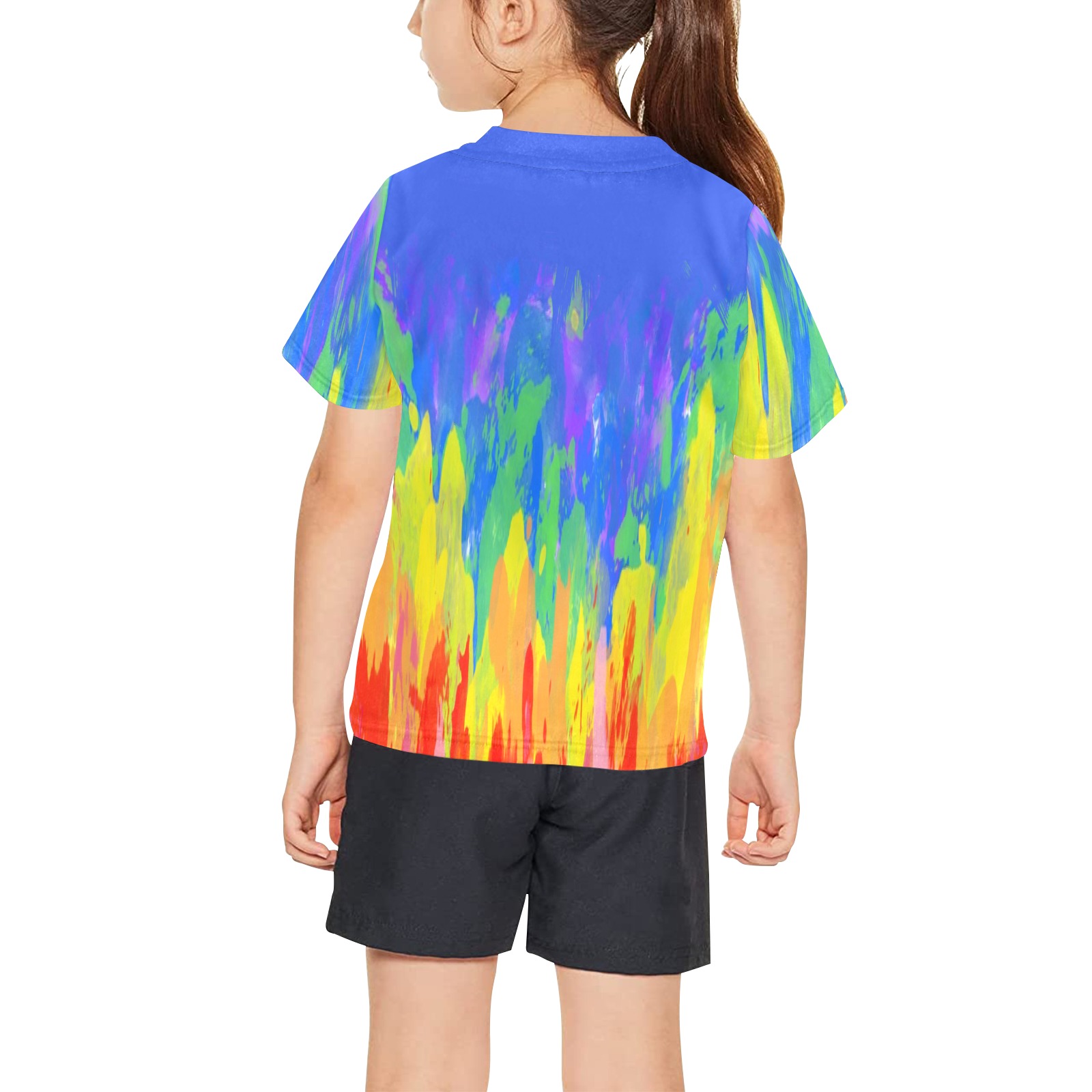 Flames Paint Abstract Classic Blue Big Girls' All Over Print Crew Neck T-Shirt (Model T40-2)