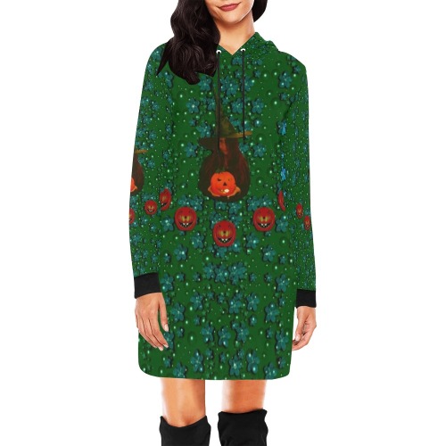 halloween pumkin lady in the rain All Over Print Hoodie Mini Dress (Model H27)