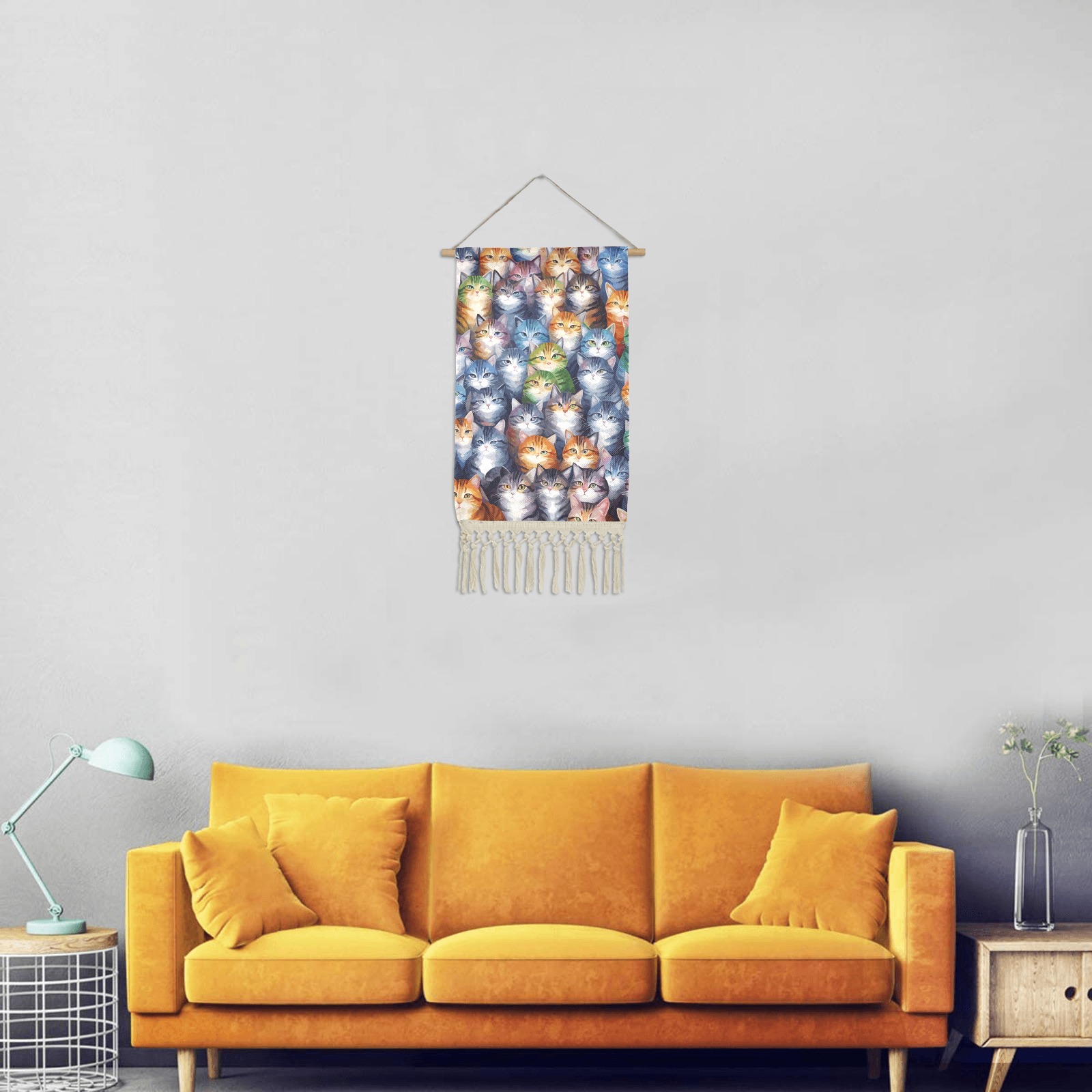 Charming pattern of colorful cat animals cool art. Linen Hanging Poster