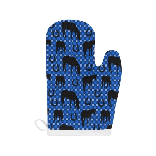 Horse and Shoe in Blue Linen Oven Mitt (Two Pieces)