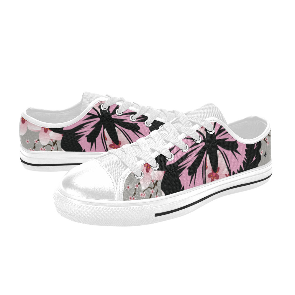Cherry Blossom Butterflies Women's Classic Canvas Shoes (Model 018)