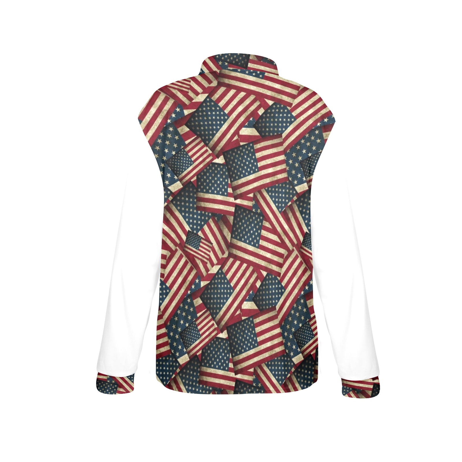Patriotic USA American Flag Art  / White Women's Long Sleeve Polo Shirt (Model T73)