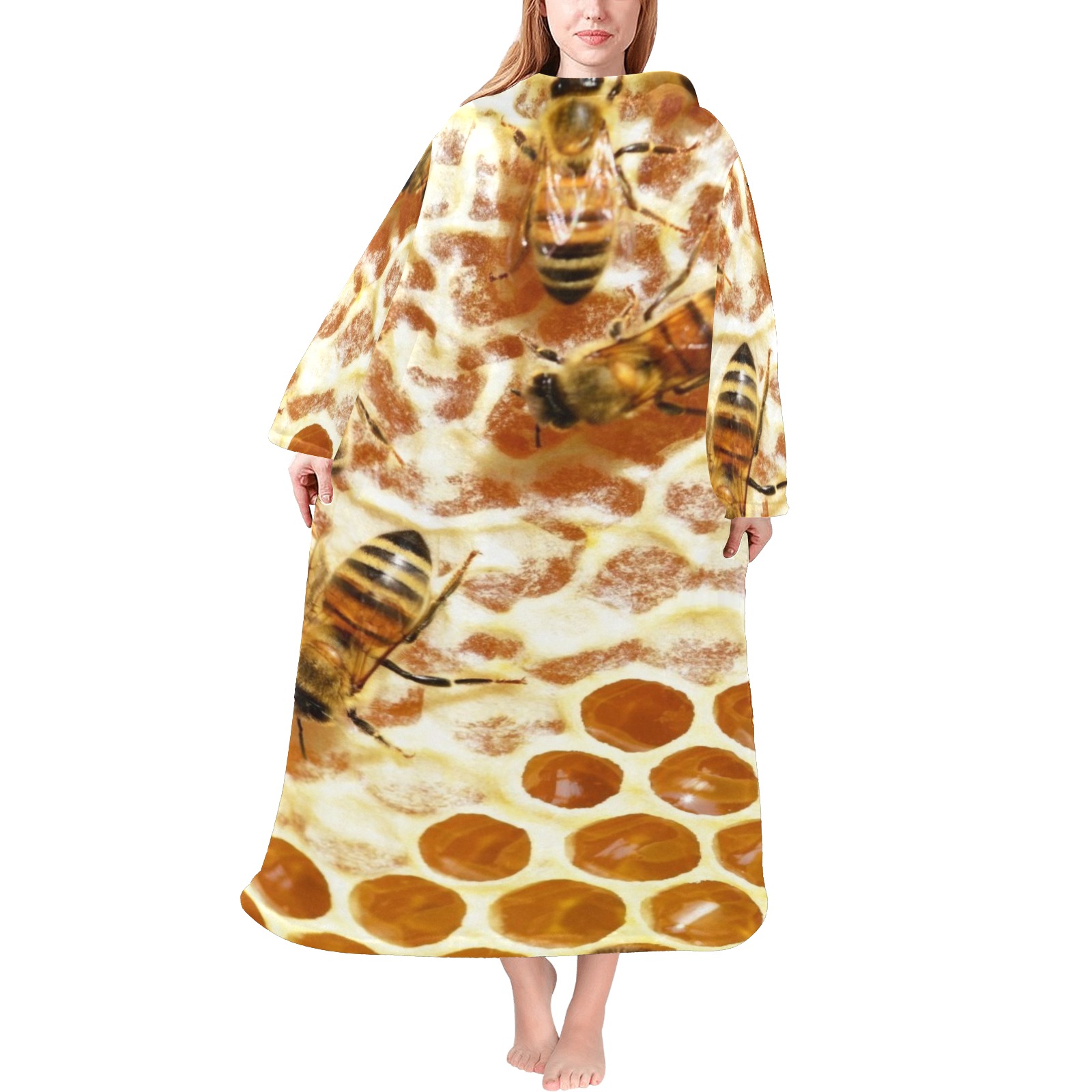 HONEY BEES 2 Blanket Robe with Sleeves for Adults