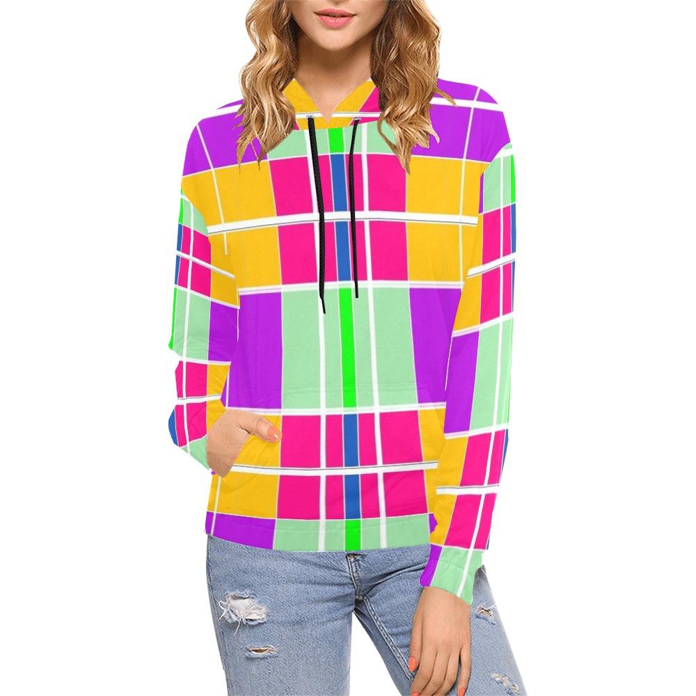 Fractoberry Bright Colors 020 - Squarebright All Over Print Hoodie for Women (USA Size) (Model H13)