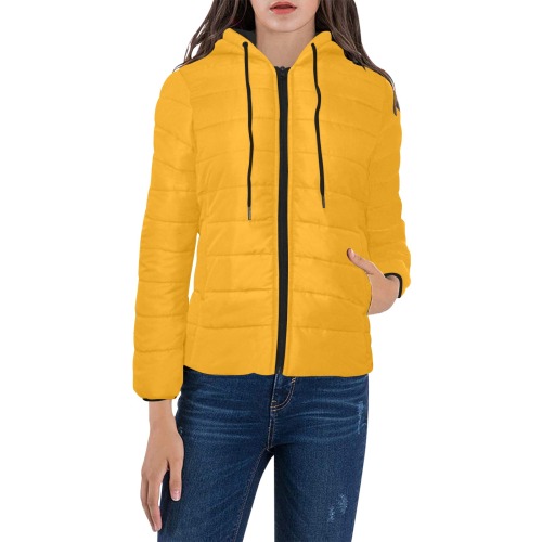 color orange Women's Padded Hooded Jacket (Model H46)