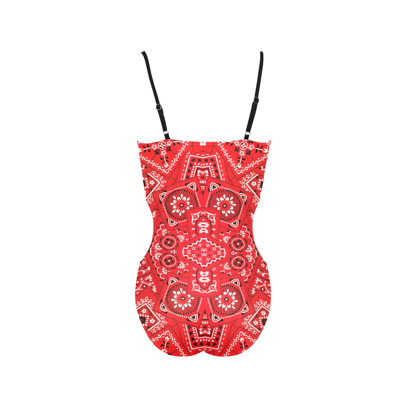 Bandana Squares Red Spaghetti Strap Cut Out Sides Swimsuit (Model S28)