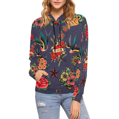 Blue All Over Print Hoodie for Women (USA Size) (Model H13)