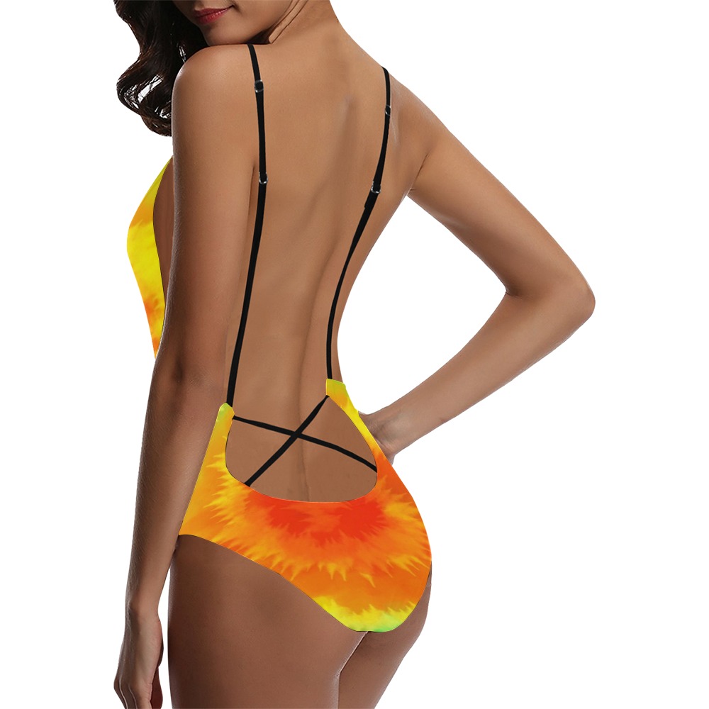 bañador sin espalda en tono vivo Sexy Lacing Backless One-Piece Swimsuit (Model S10)
