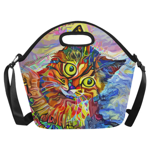 Abstract Cat Face Artistic Pet Portrait Painting Neoprene Lunch Bag/Large (Model 1669)