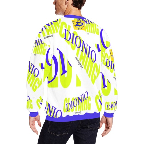 DIONIO Clothing - Company Sweatshirt (White ,Blue & Yellow) Men's Oversized Fleece Crew Sweatshirt (Model H18)