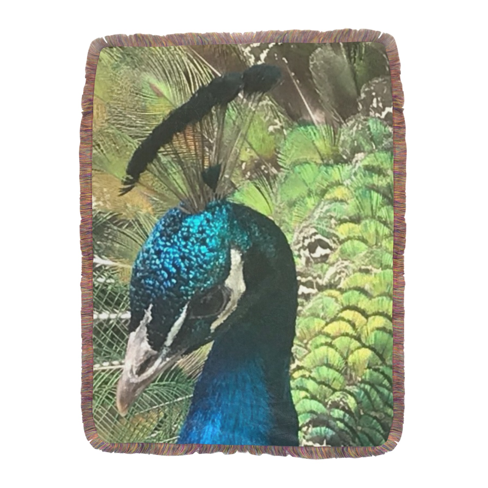 Emperor The Peacock Ultra-Soft Fringe Blanket 60"x80" (Mixed Green)