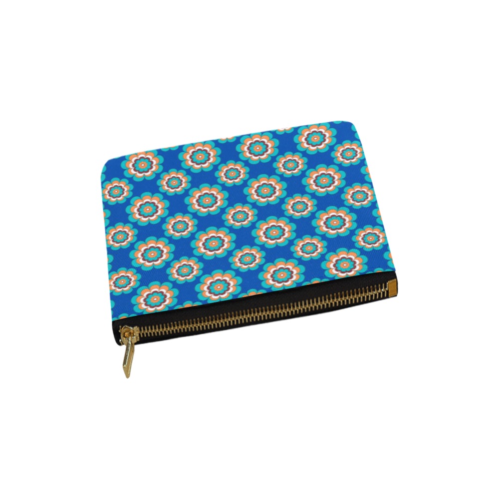 Turquoise Flowers on Blue Carry-All Pouch 6''x5''