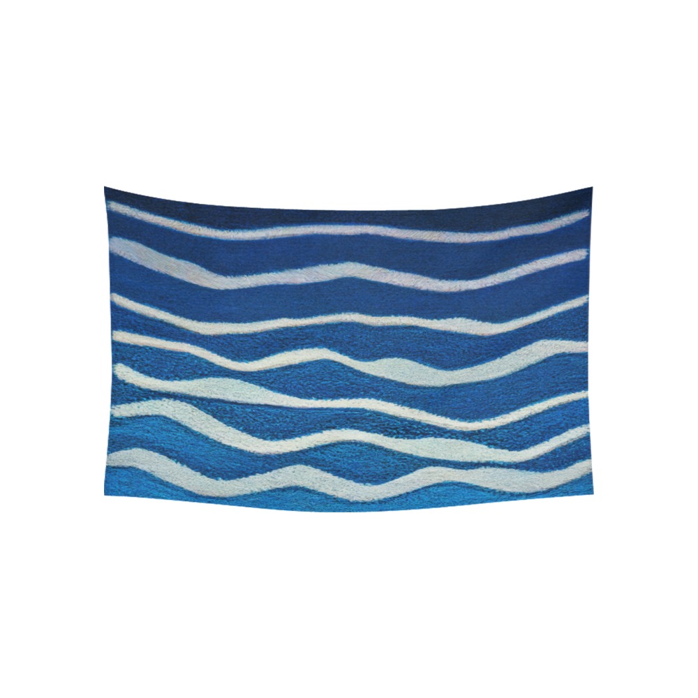 abstract, blue and silver Cotton Linen Wall Tapestry 60"x 40"