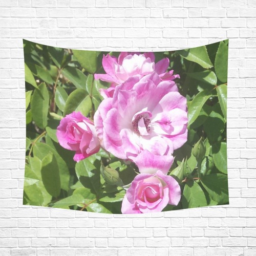 Pink Roses Polyester Peach Skin Wall Tapestry 60"x 51"