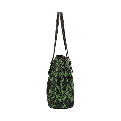 jungle-leaves Leather Tote Bag/Large (Model 1651)