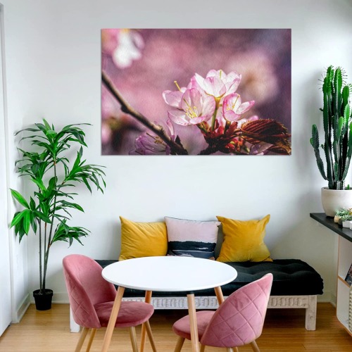 Charming pink sakura flowers. Light and shadows. Frame Canvas Print 48"x32"