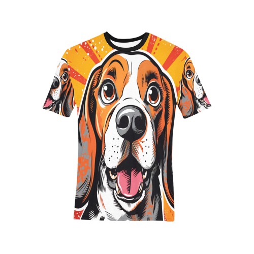 Beagle Pop Art Men's All Over Print T-Shirt (Solid Color Neck) (Model T63)