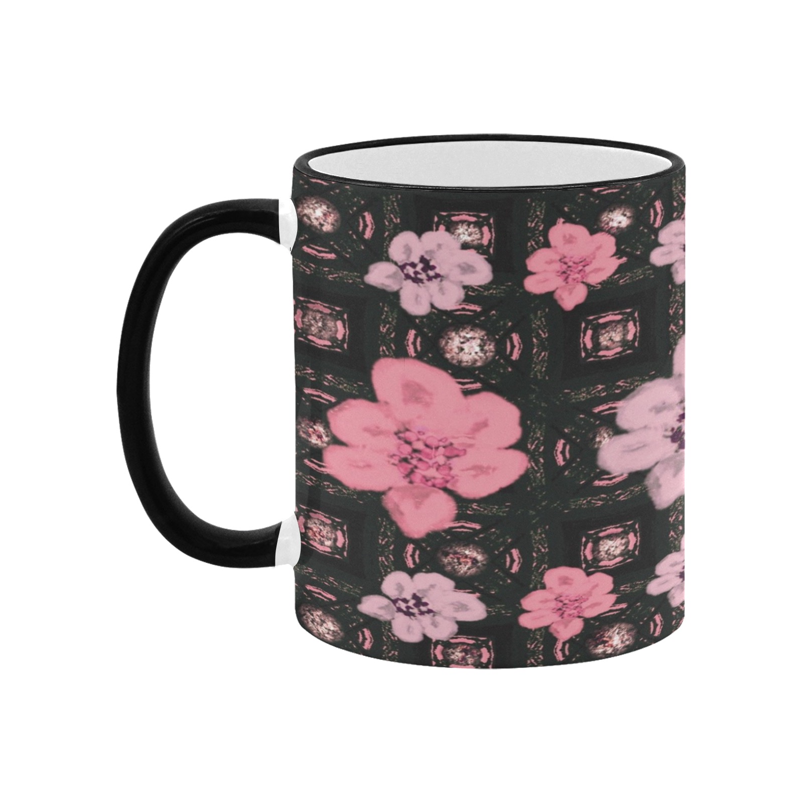 Summertime-Pink Floral Custom Edge Color Mug (11oz)