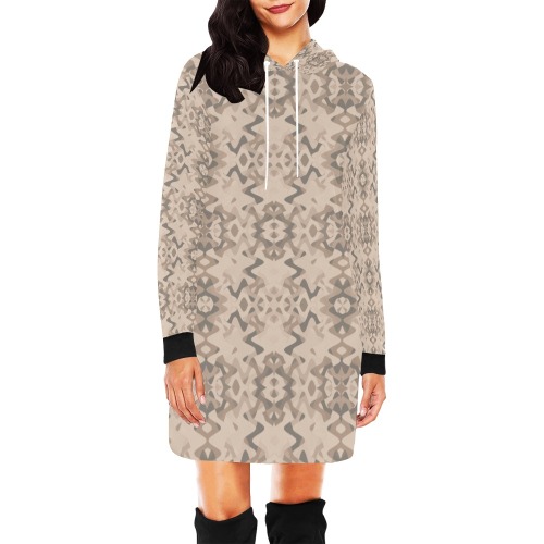 Beige Tribal Abstract Pattern All Over Print Hoodie Mini Dress (Model H27)