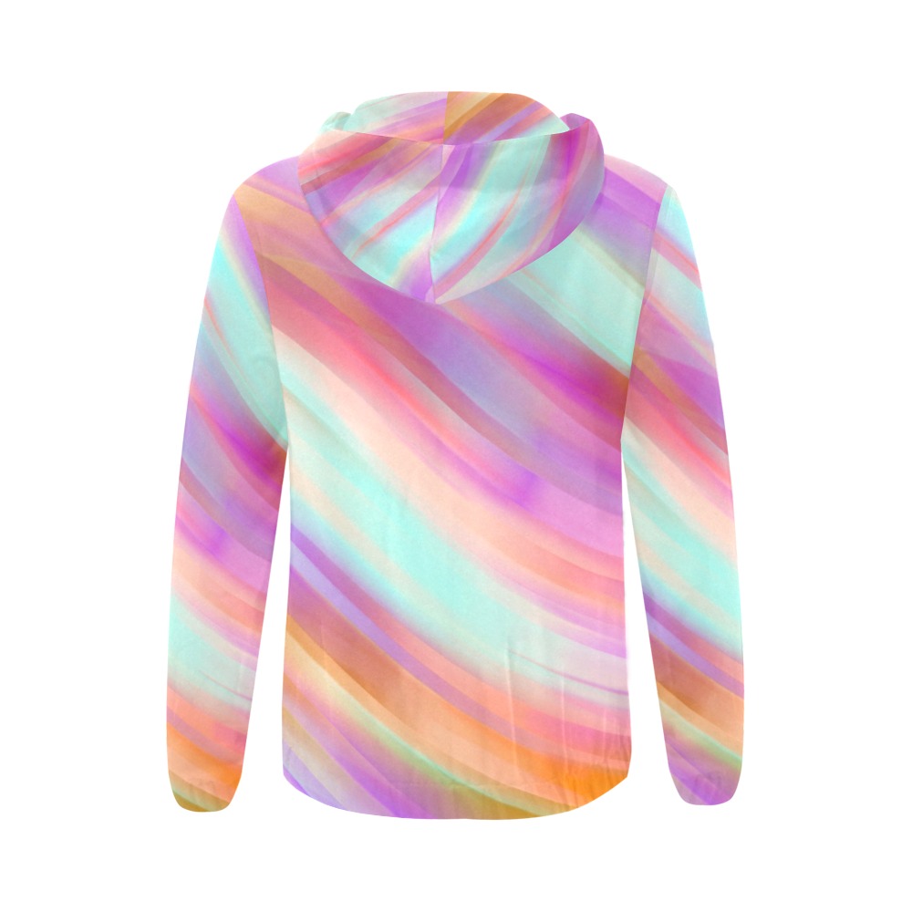 Modern pastel wavy rainbow 23U All Over Print Full Zip Hoodie for Women (Model H14)