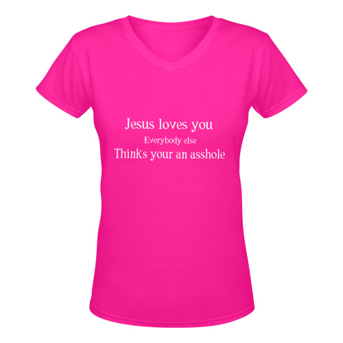 Jesus Loves You Women's Deep V-neck T-shirt (Model T19)