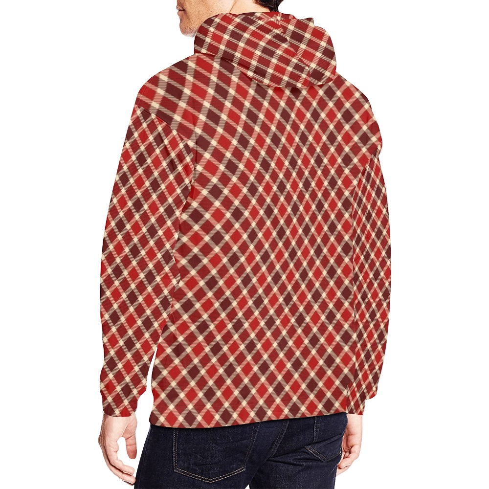 Burgundy Red Plaid All Over Print Hoodie for Men (USA Size) (Model H13)
