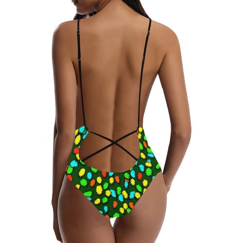 ITEM 17 _ SWIMSUIT - GUITAR TREE FOREST Sexy Lacing Backless One-Piece Swimsuit (Model S10)