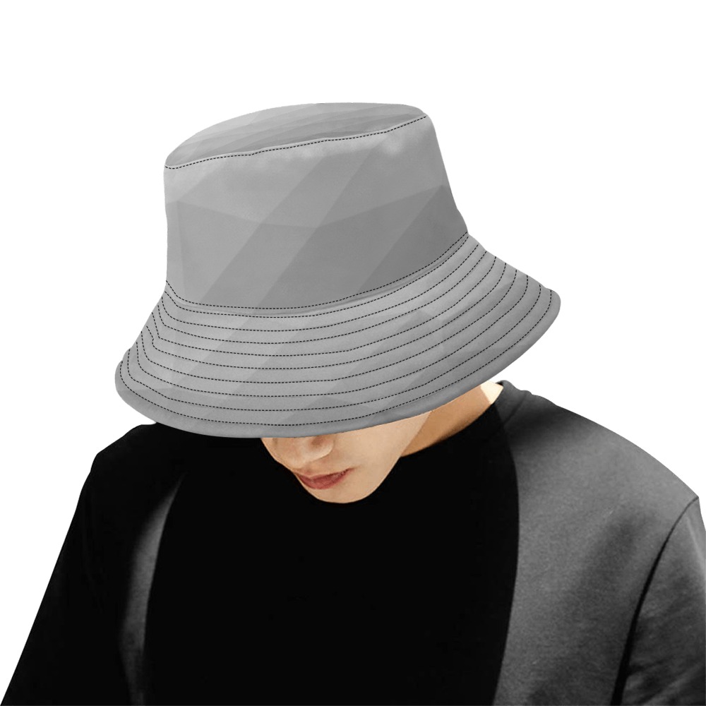Grey Gradient Geometric Mesh Pattern All Over Print Bucket Hat for Men