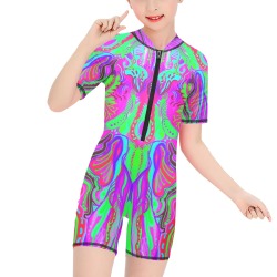 tropical fish-3 Girls' Short-Sleeve One-Piece Swimsuit (Model S19)