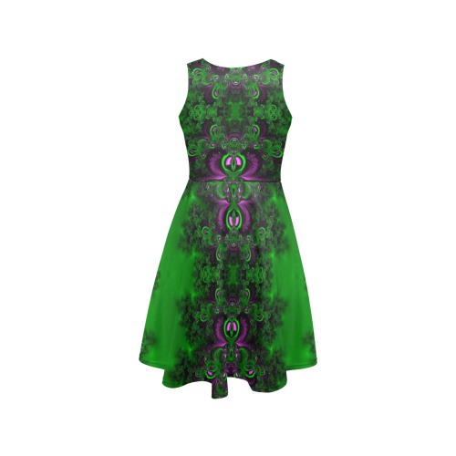 Early Summer Green Frost Fractal Sleeveless Expansion Dress (Model D60)