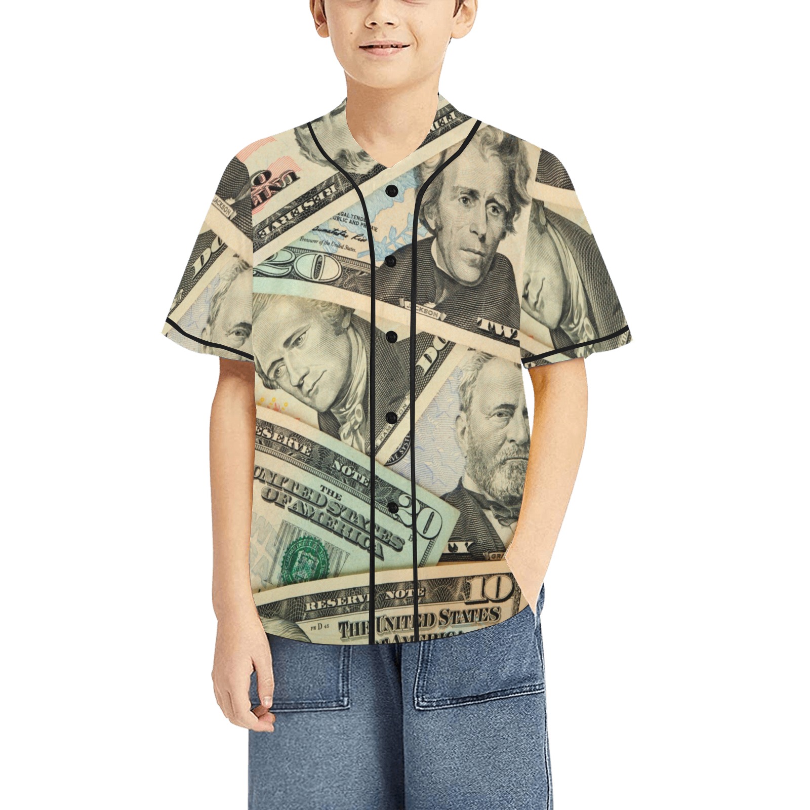 US PAPER CURRENCY All Over Print Baseball Jersey for Kids (Model T50)