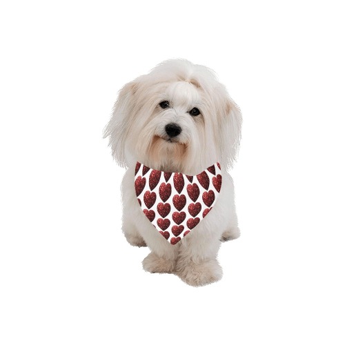 Red sparkles heart faux glitter Valentines Day love pattern on white Pet Dog Bandana/Large Size