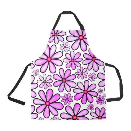 Pink Watercolor Doodle Daisy Flower Pattern All Over Print Apron