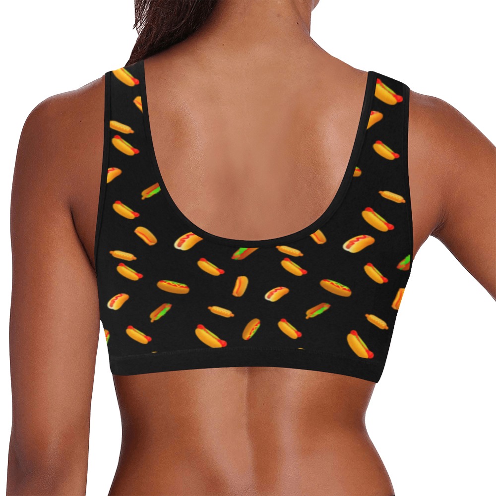 Hot Dogs on Black Women's All Over Print Sports Bra-New (Model T52)