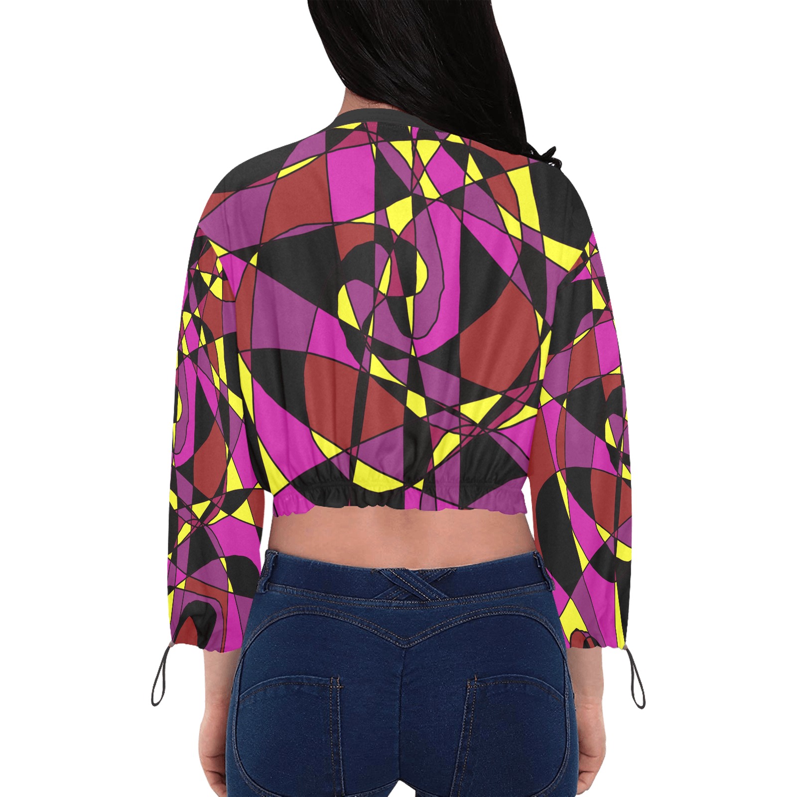 Multicolor Abstract Design S2020 Cropped Chiffon Jacket for Women (Model H30)