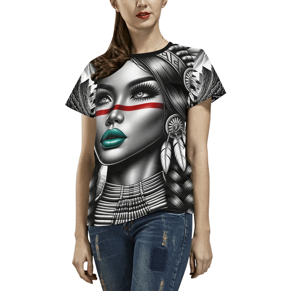Native American Woman All Over Print T-Shirt for Women (USA Size) (Model T40)