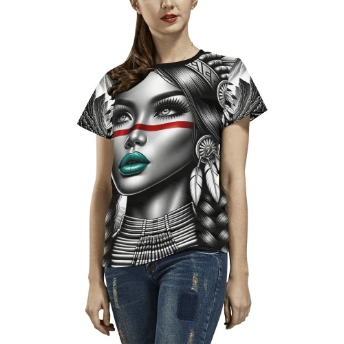 Native American Woman All Over Print T-Shirt for Women (USA Size) (Model T40)