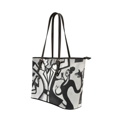 People Dancing Leather Tote Bag/Large (Model 1651)
