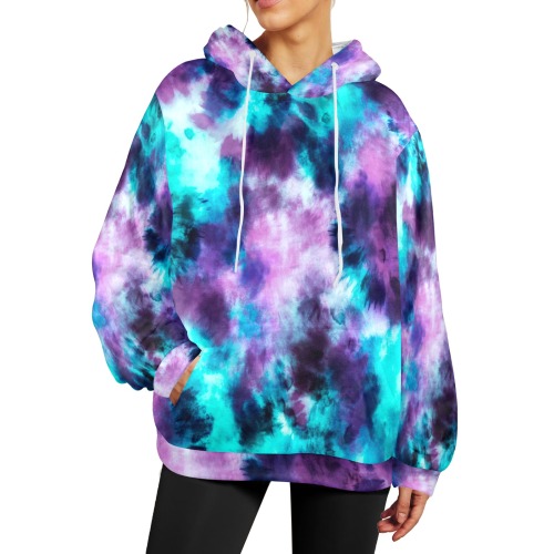 Abstract Tie Dye Marine Women's Flannel Hoodie (Model H63)