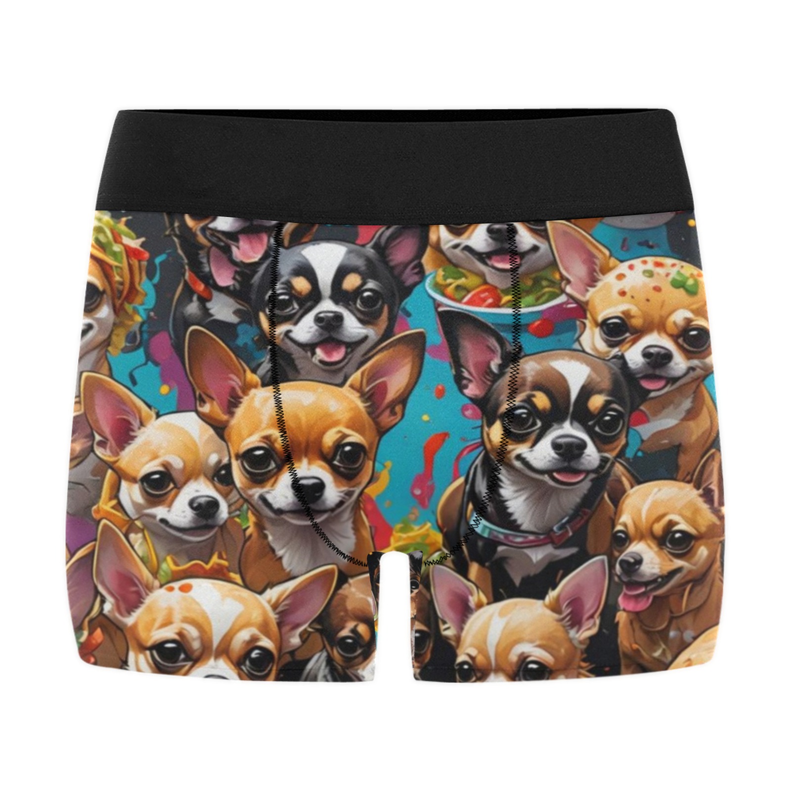 CHIHUAHUAS EATING MEXICAN FOOD 2 Men's Boxer Briefs w/ Custom Waistband (Merged Design) (Model L10)