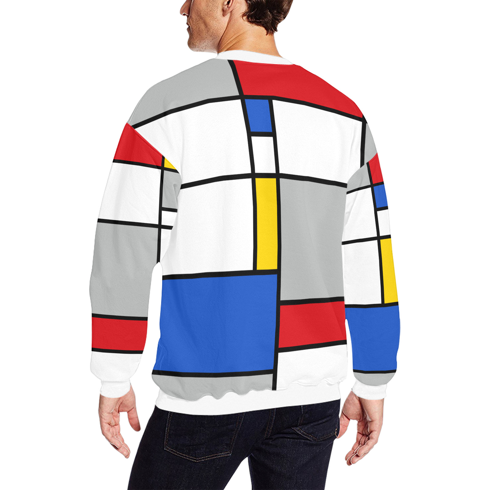 Geometric Retro Mondrian Style Color Composition All Over Print Crewneck Sweatshirt for Men (Model H18)