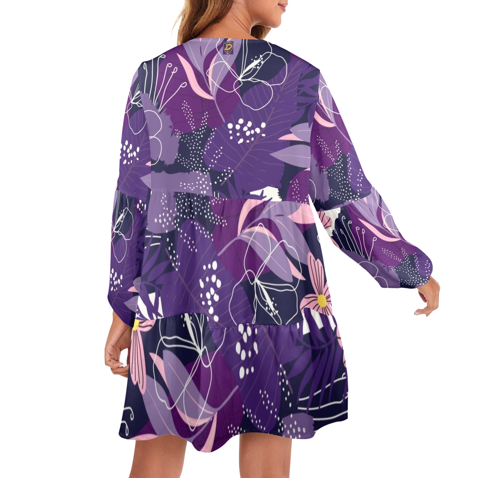 DIONIO Clothing - Ladies' Wild Purple Flower V-Neck Loose Fit Dress V-Neck Loose Fit Dress (Model D66)