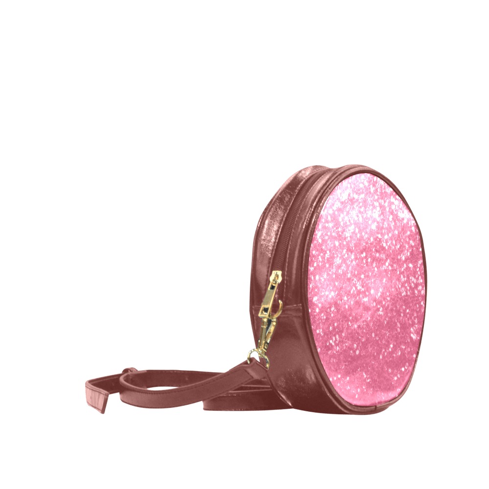 Magenta light pink red faux sparkles glitter Round Sling Bag (Model 1647)