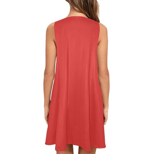 Patchwork Heart Teddy Red Sleeveless A-Line Pocket Dress (Model D57)