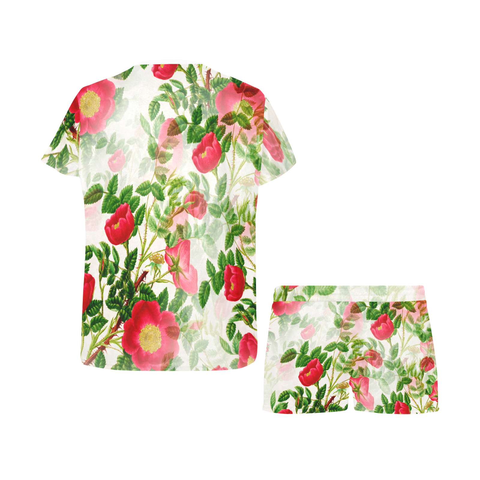 Vintage Red Floral Blossom Women's Short Pajama Set
