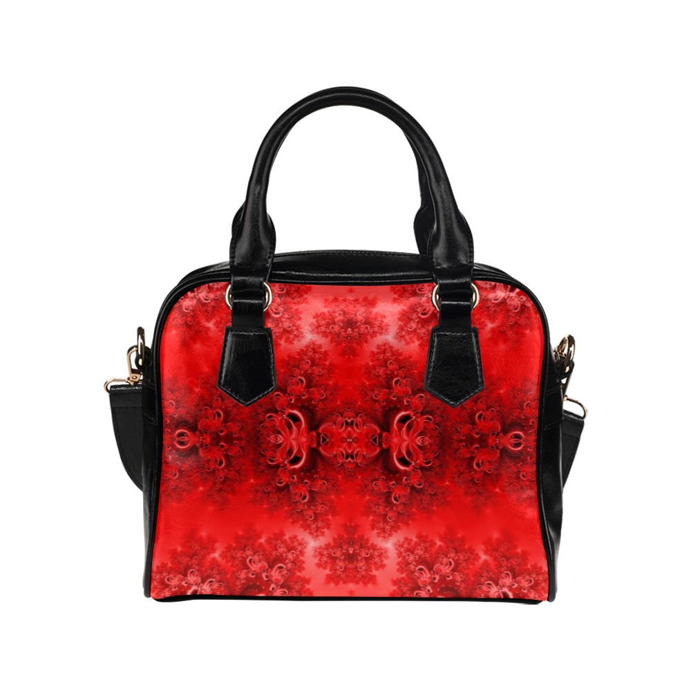 Fiery Red Rose Garden Frost Fractal Shoulder Handbag (Model 1634)