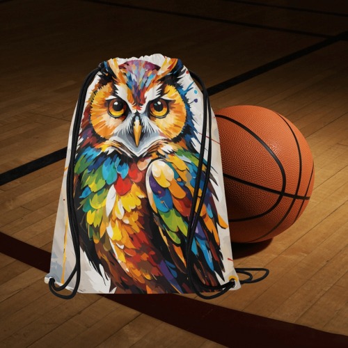Beautiful owl bird. Stylish colorful fantasy art Medium Drawstring Bag Model 1604 (Twin Sides) 13.8"(W) * 18.1"(H)