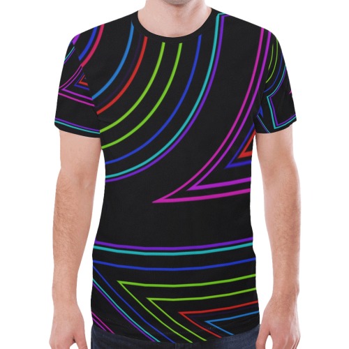 Neon Lines Abstract Art on Black New All Over Print T-shirt for Men (Model T45)