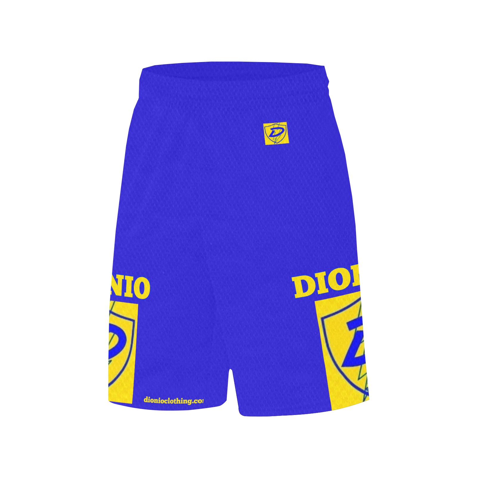 DIONIO Clothing - Blue & Yellow Basketball Shorts (Yellow D-Shield Logo) All Over Print Basketball Shorts