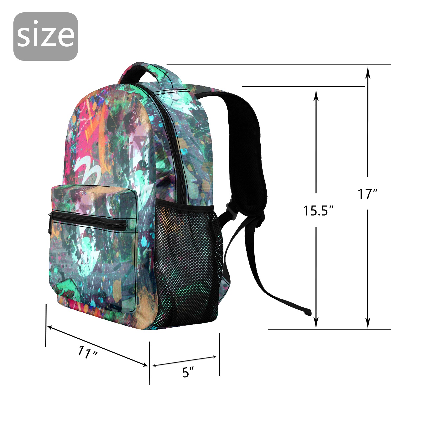 Graffiti Wall and Paint Splatter 17-inch Casual Backpack